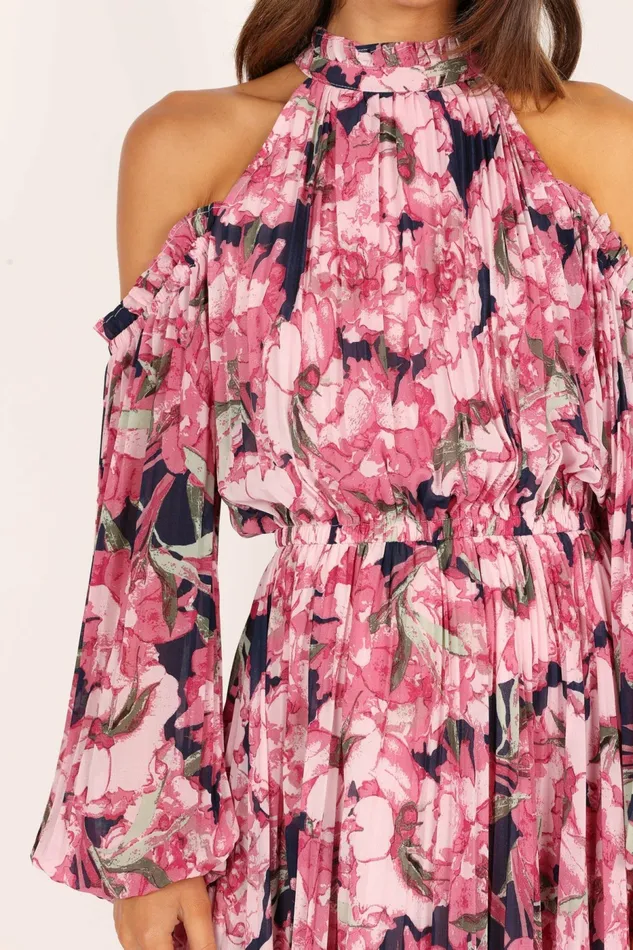 Petal and Pup Hilary Pleated Maxi Dress Pink Floral Women Winter Dresses