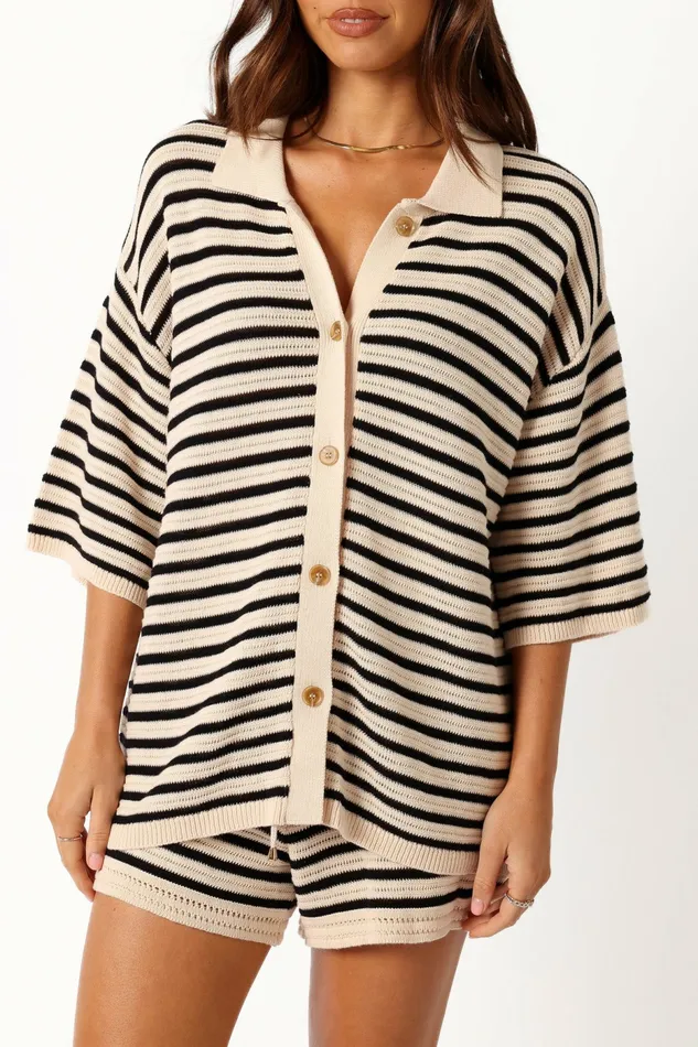 Petal and Pup Matching Sets Women Cherie Knit Shirt Sand Black