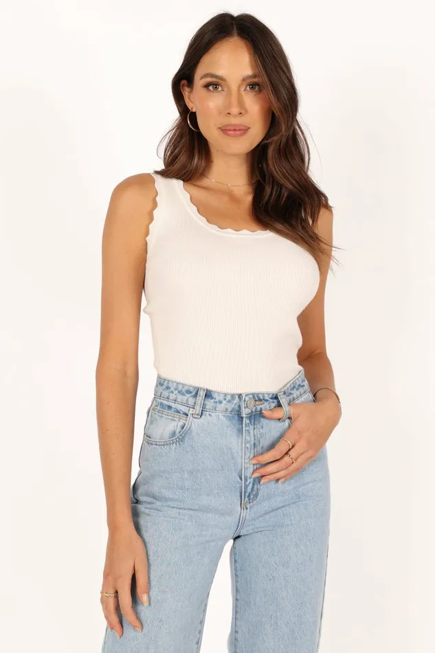 Petal and Pup Monique Ribbed Tank Top White Women Crop Tops