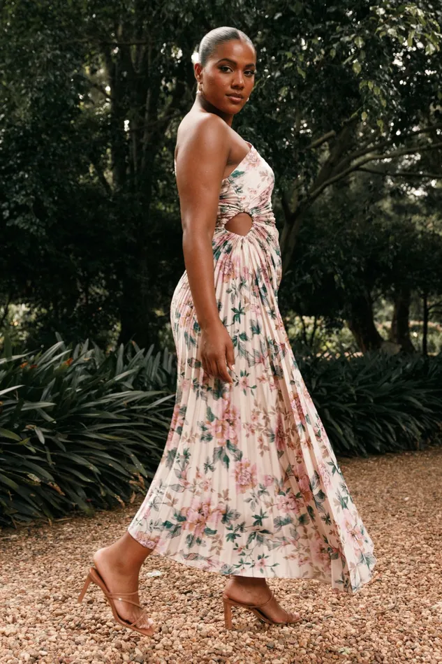 Petal and Pup Satin Dresses Women Kleo One Shoulder Maxi Dress Pink Floral