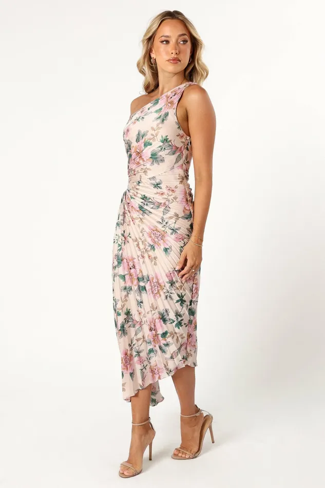 Petal and Pup Satin Dresses Women Kleo One Shoulder Maxi Dress Pink Floral