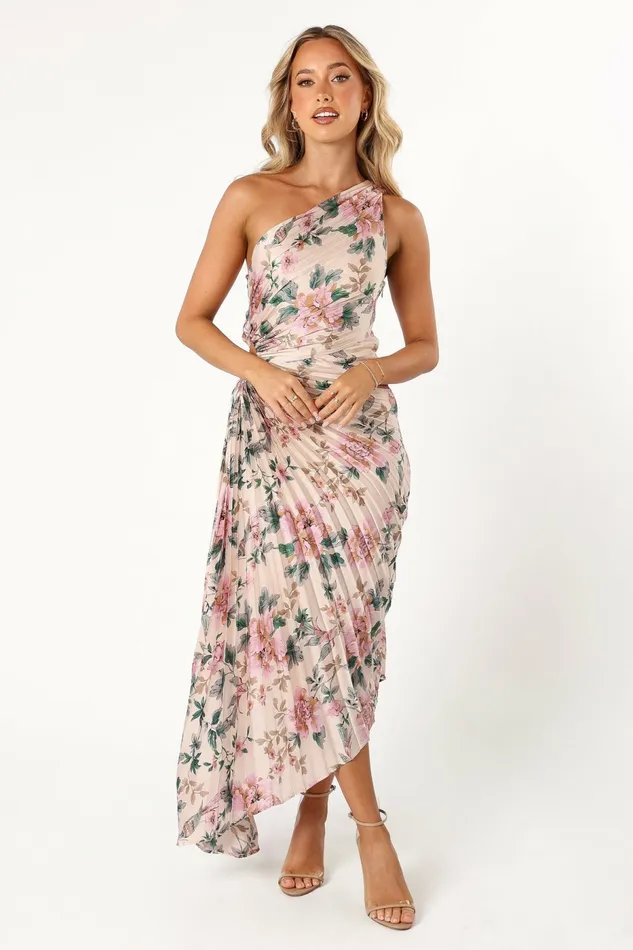 Petal and Pup Satin Dresses Women Kleo One Shoulder Maxi Dress Pink Floral