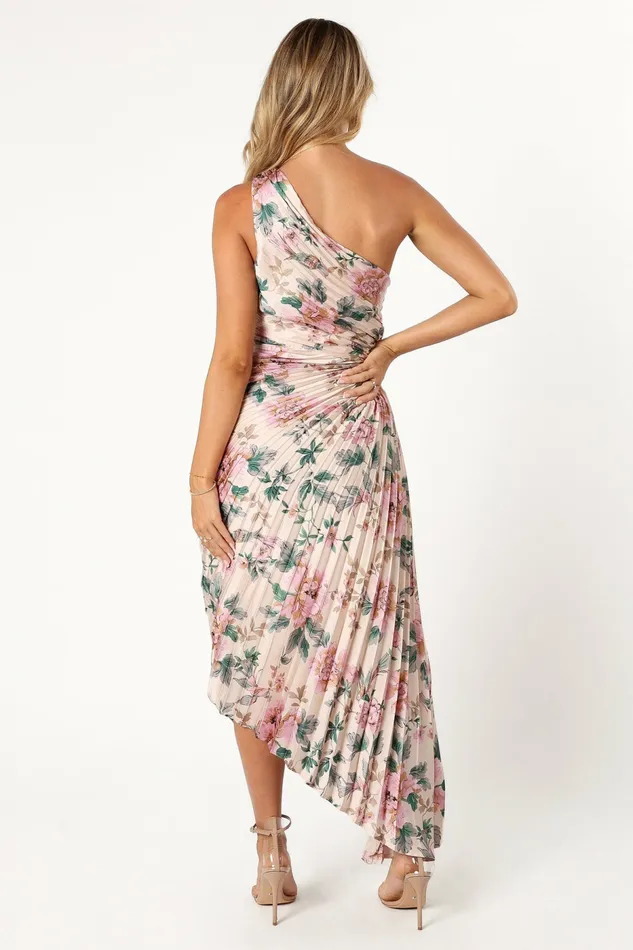 Petal and Pup Satin Dresses Women Kleo One Shoulder Maxi Dress Pink Floral