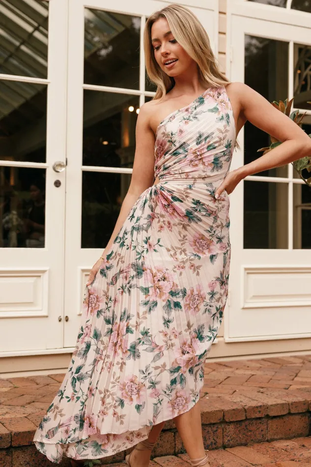 Petal and Pup Satin Dresses Women Kleo One Shoulder Maxi Dress Pink Floral