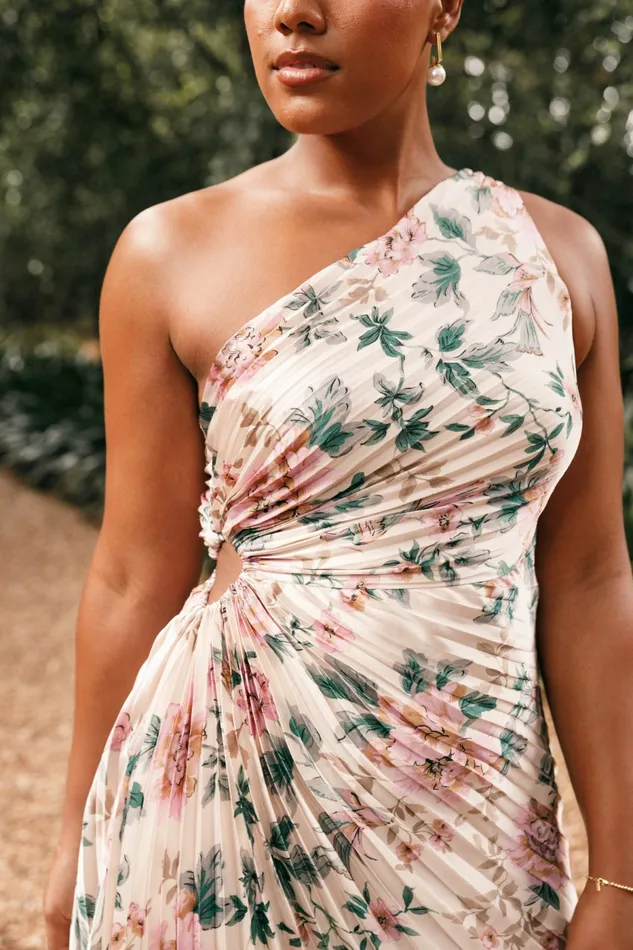Petal and Pup Satin Dresses Women Kleo One Shoulder Maxi Dress Pink Floral