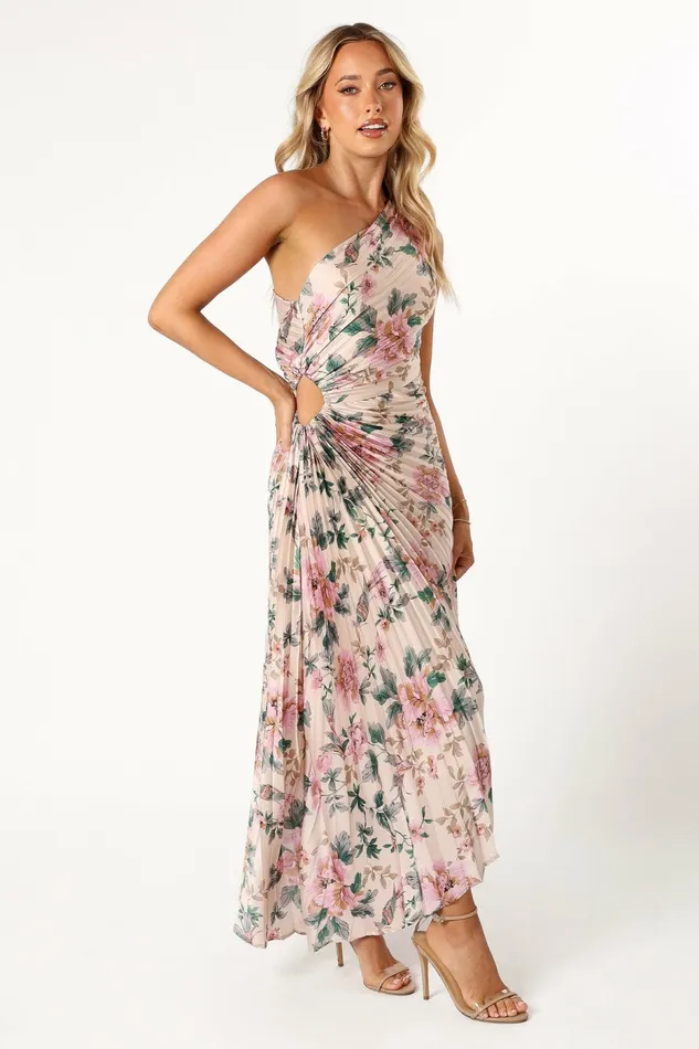 Petal and Pup Satin Dresses Women Kleo One Shoulder Maxi Dress Pink Floral