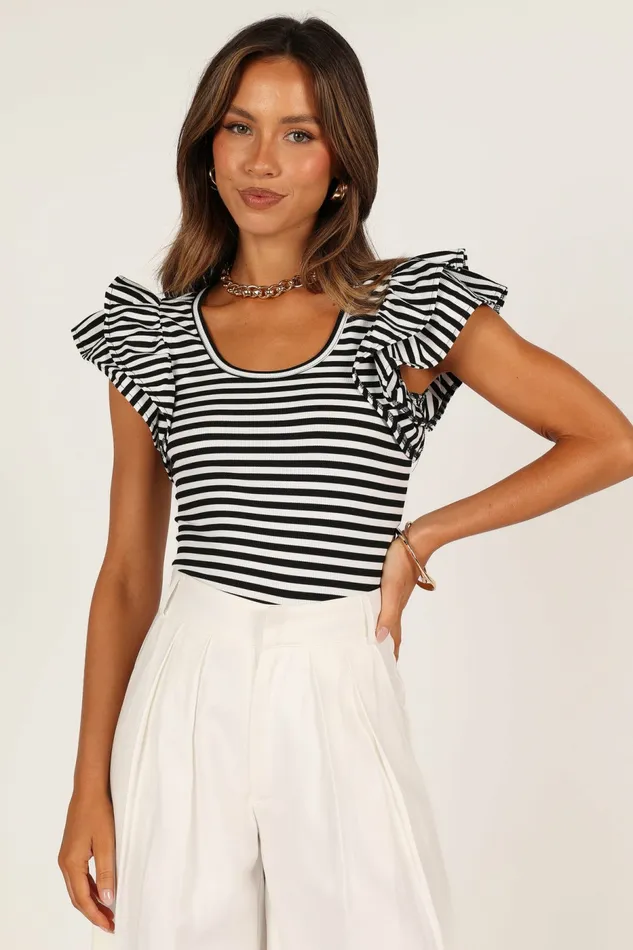 Petal and Pup Tops Women Martina Ribbed Top Black Stripe