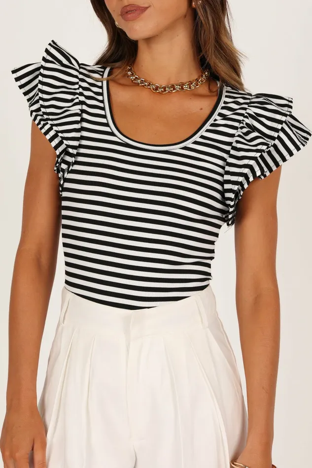 Petal and Pup Tops Women Martina Ribbed Top Black Stripe