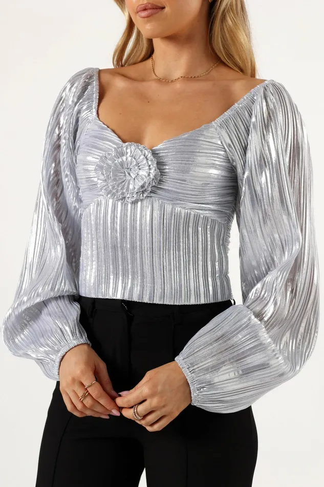 Petal and Pup Tops Women Nyra Rose Detail Top Silver