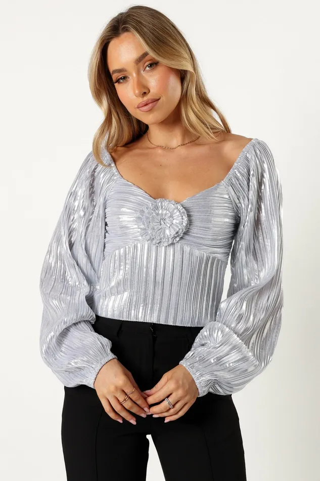 Petal and Pup Tops Women Nyra Rose Detail Top Silver