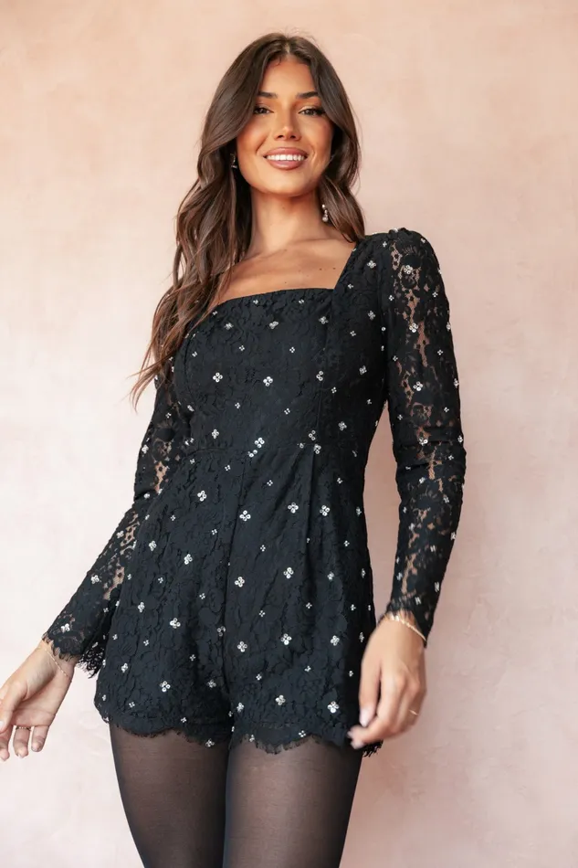 Petal and Pup Vali Long Sleeve Romper Black Women Jumpsuits and Rompers