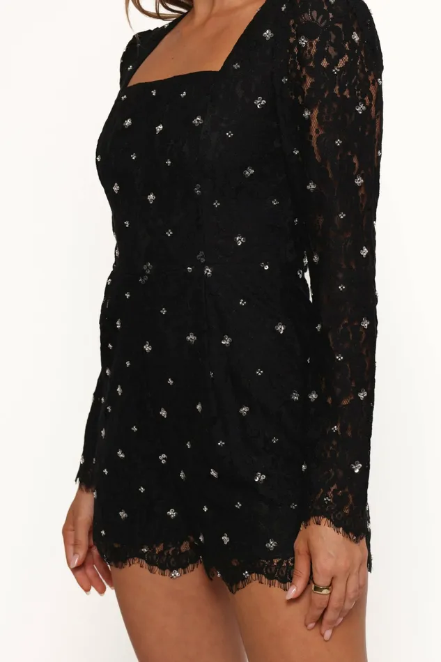 Petal and Pup Vali Long Sleeve Romper Black Women Jumpsuits and Rompers