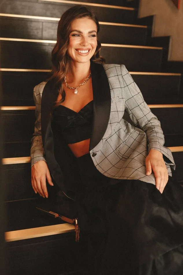 Petal and Pup Veronica Contrast Lapel Blazer Grey Women Blazers
