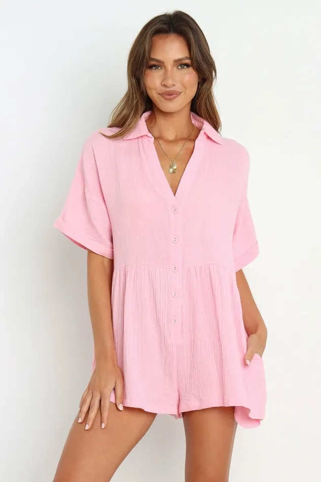 Petal and Pup Winny Romper Pink Women Jumpsuits and Rompers