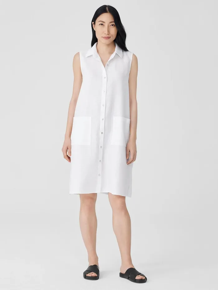Petite Women Eileen Fisher Organic Linen Sleeveless Dress White