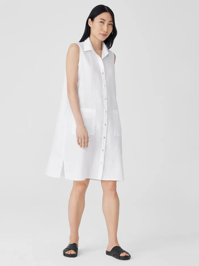 Petite Women Eileen Fisher Organic Linen Sleeveless Dress White