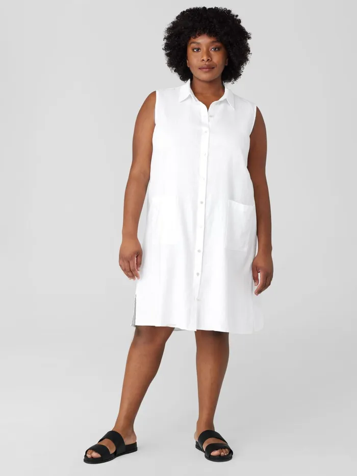 Petite Women Eileen Fisher Organic Linen Sleeveless Dress White
