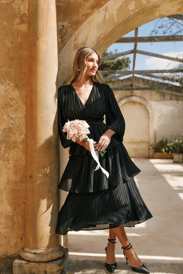 Pippa Long Sleeve Midi Dress Black Fall Dresses Petal and Pup Women