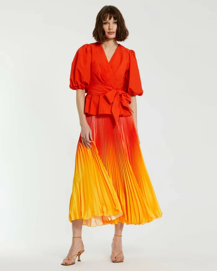 Pleated Charmeuse Ombre Maxi Skirt 8211 FINAL SALE Sunset Ombre Women Skirts Mac Duggal