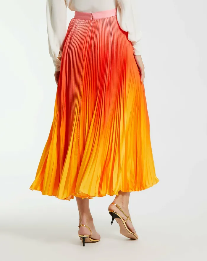 Pleated Charmeuse Ombre Maxi Skirt 8211 FINAL SALE Sunset Ombre Women Skirts Mac Duggal