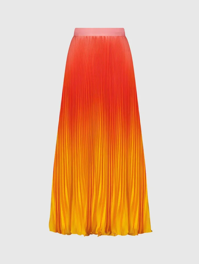 Pleated Charmeuse Ombre Maxi Skirt 8211 FINAL SALE Sunset Ombre Women Skirts Mac Duggal