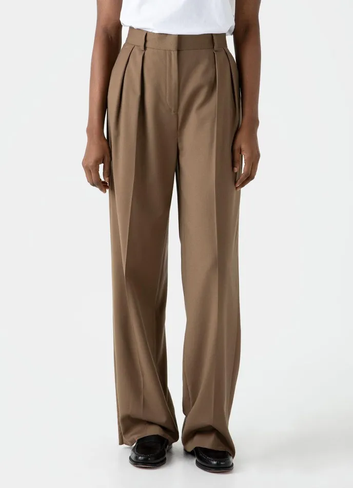 Pleated Wool Trouser Dark Camel Women SUNSPEL Pants