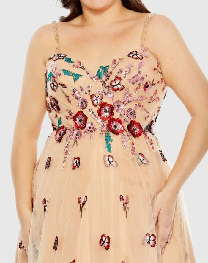 Plus Size Dresses Mac Duggal Women Embellished Butterfly Sleeveless Lace Up Gown Nude Multi Plus Size Dresses Mac Duggal Women Embellished Butterfly Sleeveless Lace Up Gown Nude Multi