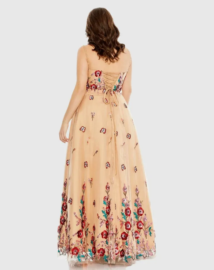 Plus Size Dresses Mac Duggal Women Embellished Butterfly Sleeveless Lace Up Gown Nude Multi Plus Size Dresses Mac Duggal Women Embellished Butterfly Sleeveless Lace Up Gown Nude Multi
