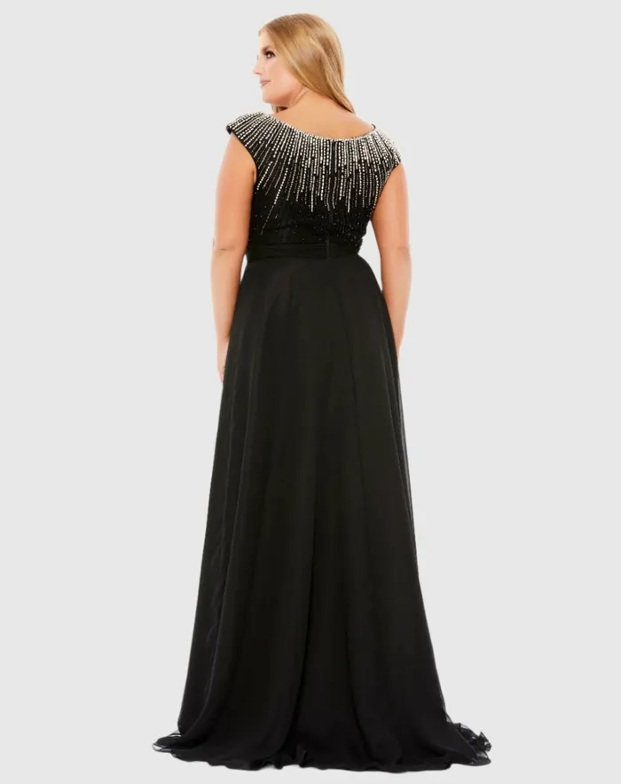 Plus Size Dresses Women Beaded Cap Sleeve A Line Gown Plus Black Mac Duggal Plus Size Dresses Women Beaded Cap Sleeve A Line Gown Plus Black Mac Duggal