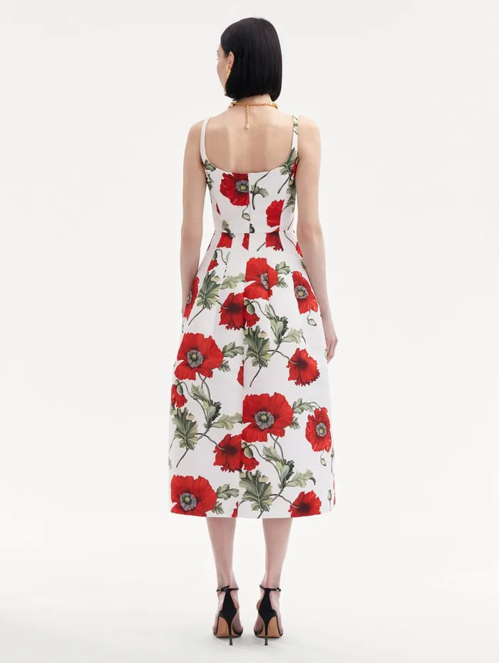 Poppy Embroidered Scoop Neck Dress White Red Women Oscar De La Renta Dresses Poppy Embroidered Scoop Neck Dress White Red Women Oscar De La Renta Dresses