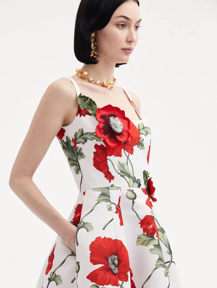Poppy Embroidered Scoop Neck Dress White Red Women Oscar De La Renta Dresses Poppy Embroidered Scoop Neck Dress White Red Women Oscar De La Renta Dresses