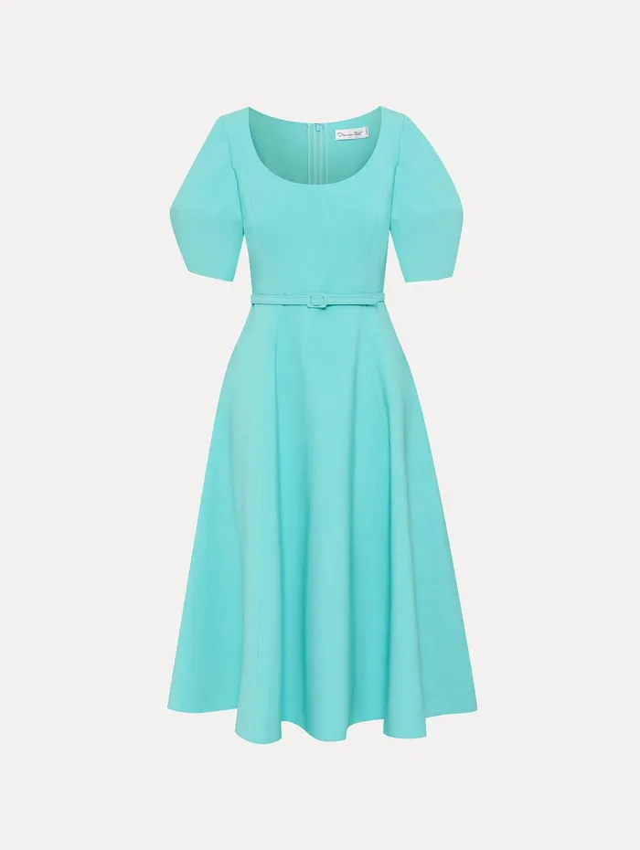 Puff Sleeve Wool Dress Soft Mint Women Oscar De La Renta Dresses