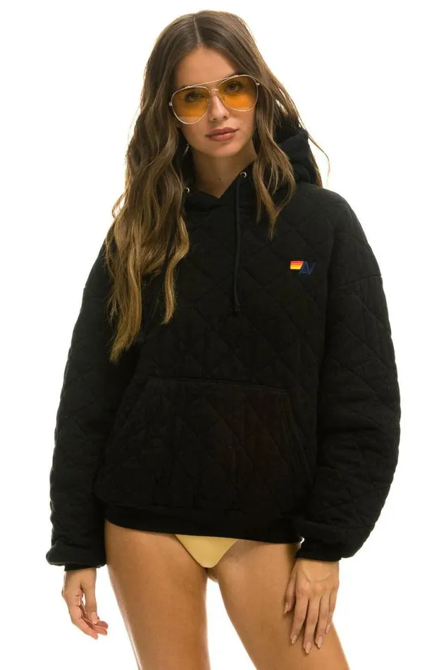 Quilted Relaxed Pullover Hoodie 8211 Black WomenMen Aviator Nation Hoodies