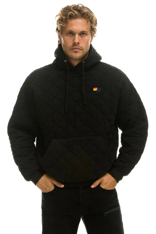 Quilted Relaxed Pullover Hoodie 8211 Black WomenMen Aviator Nation Hoodies