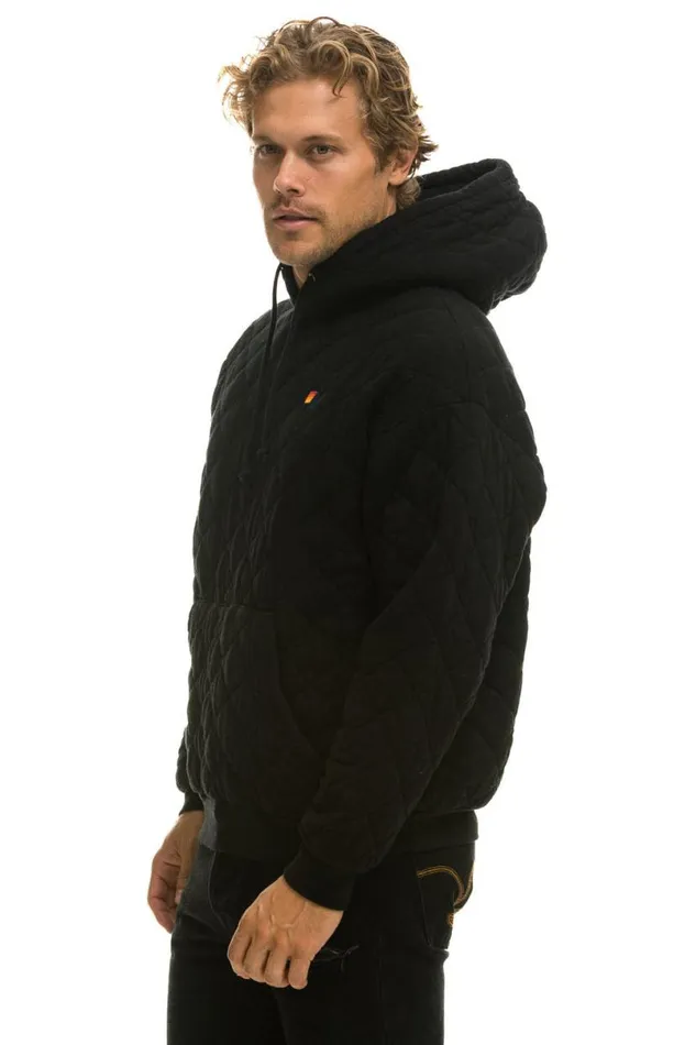 Quilted Relaxed Pullover Hoodie 8211 Black WomenMen Aviator Nation Hoodies