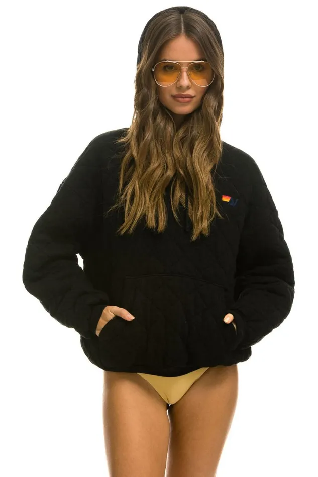 Quilted Relaxed Pullover Hoodie 8211 Black WomenMen Aviator Nation Hoodies