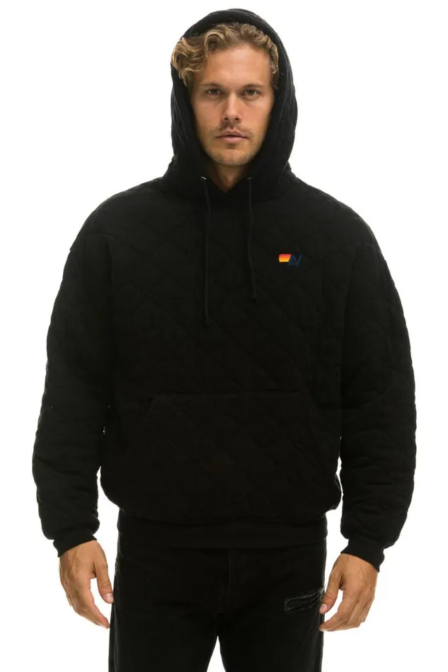 Quilted Relaxed Pullover Hoodie 8211 Black WomenMen Aviator Nation Hoodies