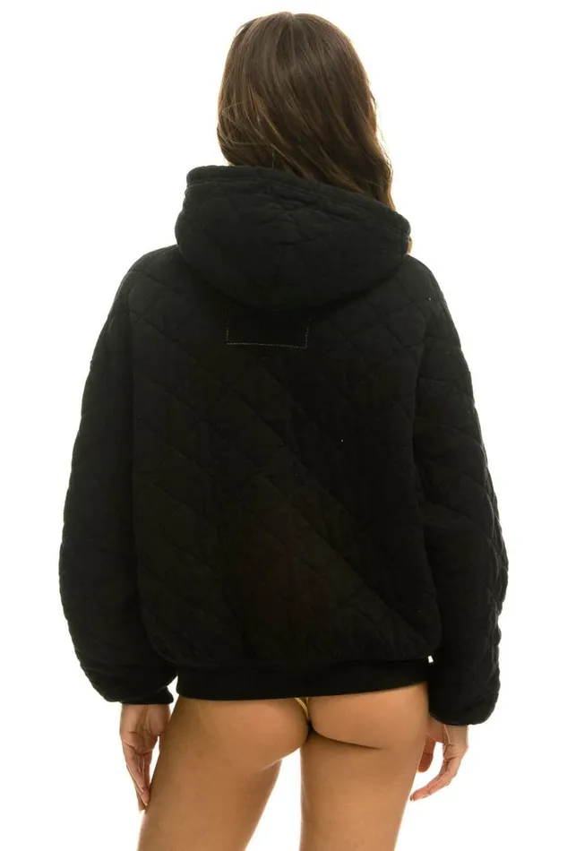 Quilted Relaxed Pullover Hoodie 8211 Black WomenMen Aviator Nation Hoodies
