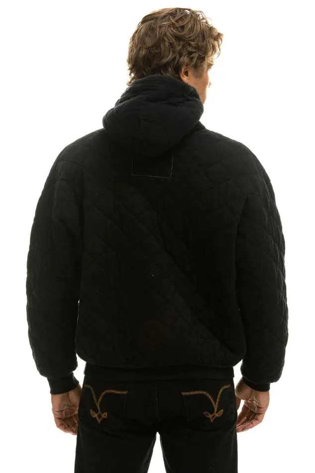 Quilted Relaxed Pullover Hoodie 8211 Black WomenMen Aviator Nation Hoodies