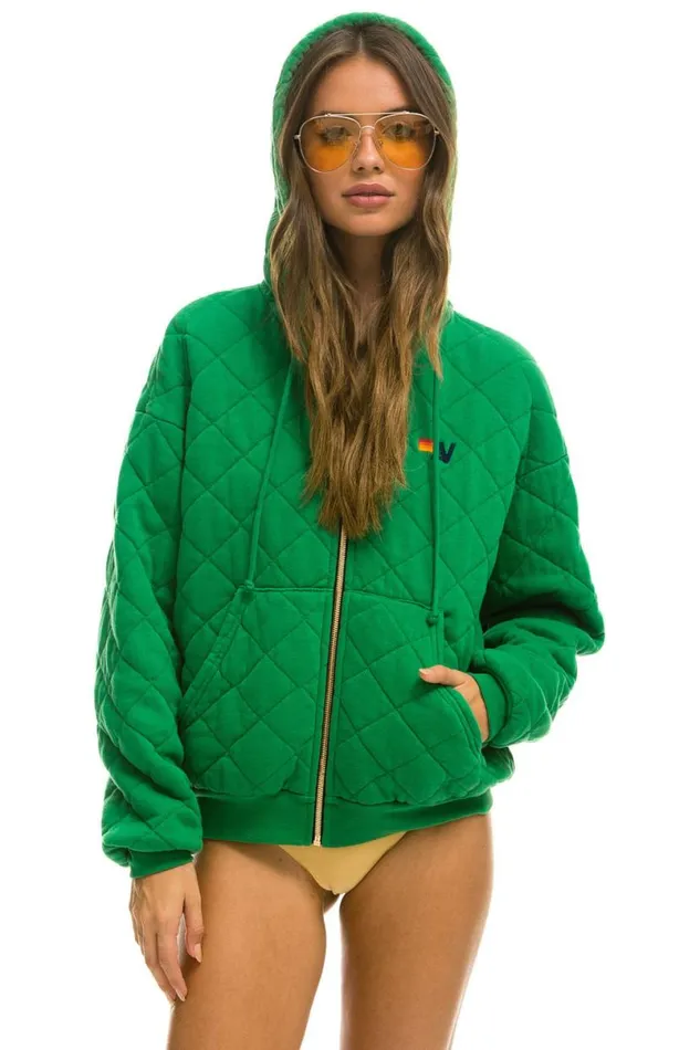 Quilted Zip Hoodie Relaxed 8211 Kelly Green WomenMen Aviator Nation Hoodies