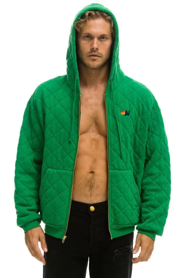 Quilted Zip Hoodie Relaxed 8211 Kelly Green WomenMen Aviator Nation Hoodies