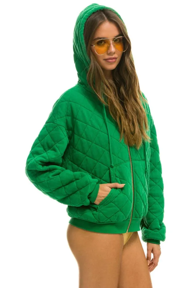 Quilted Zip Hoodie Relaxed 8211 Kelly Green WomenMen Aviator Nation Hoodies