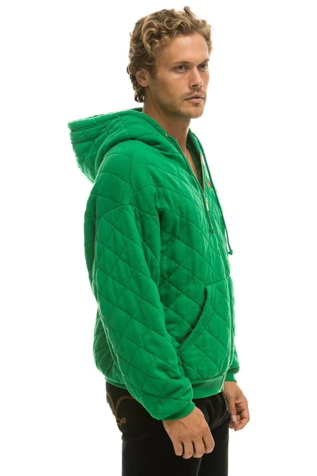 Quilted Zip Hoodie Relaxed 8211 Kelly Green WomenMen Aviator Nation Hoodies