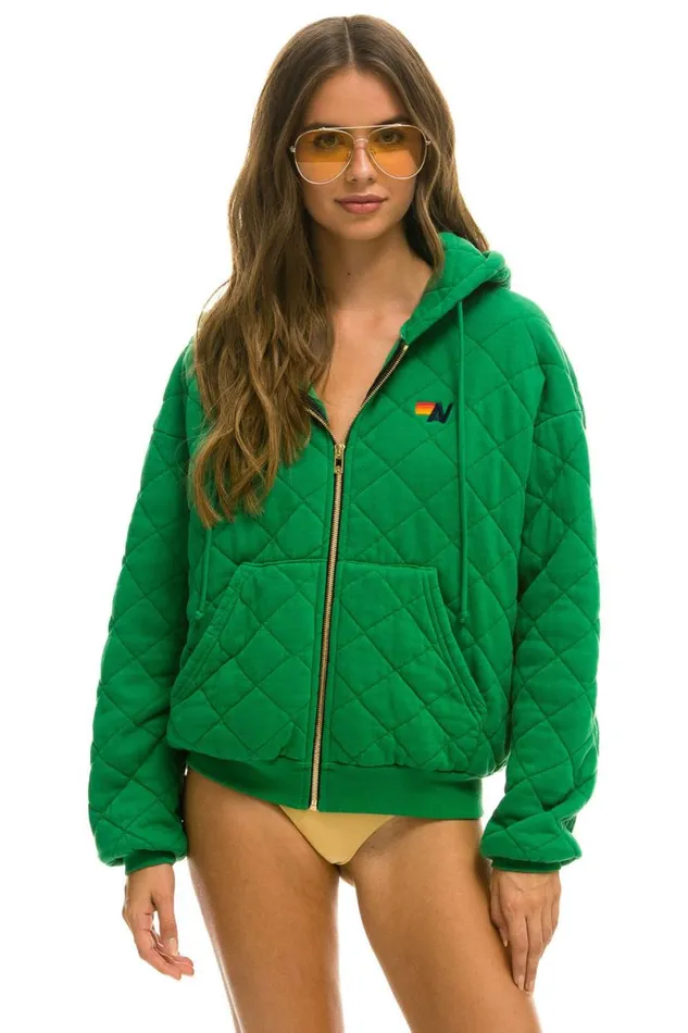 Quilted Zip Hoodie Relaxed 8211 Kelly Green WomenMen Aviator Nation Hoodies