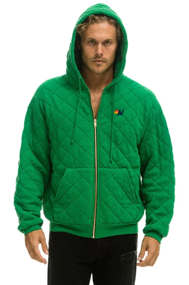 Quilted Zip Hoodie Relaxed 8211 Kelly Green WomenMen Aviator Nation Hoodies