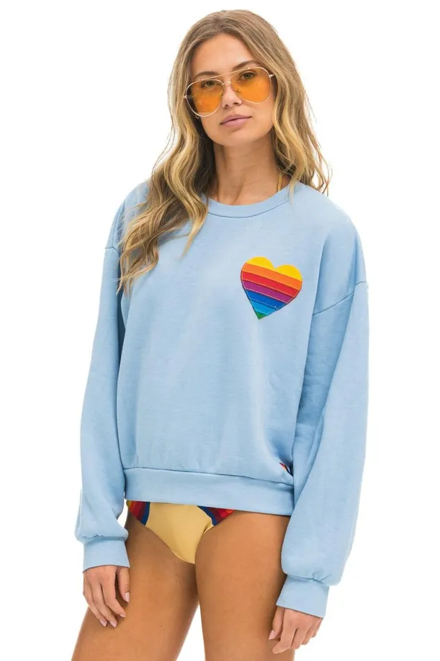 Rainbow Heart Stitch Relaxed Crew Sweatshirt 8211 Ice WomenMen Aviator Nation Sweatshirts