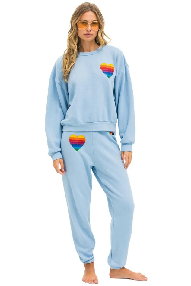 Rainbow Heart Stitch Relaxed Crew Sweatshirt 8211 Ice WomenMen Aviator Nation Sweatshirts