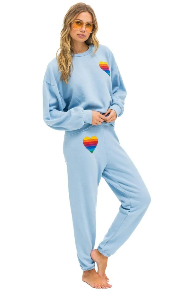 Rainbow Heart Stitch Relaxed Crew Sweatshirt 8211 Ice WomenMen Aviator Nation Sweatshirts