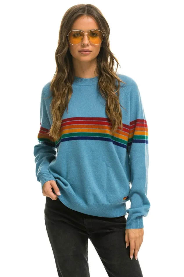 Rainbow Stripe 6 Unisex Light Cashmere Sweater 8211 Ocean Men Aviator Nation Sweatshirts