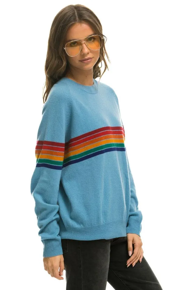 Rainbow Stripe 6 Unisex Light Cashmere Sweater 8211 Ocean Men Aviator Nation Sweatshirts